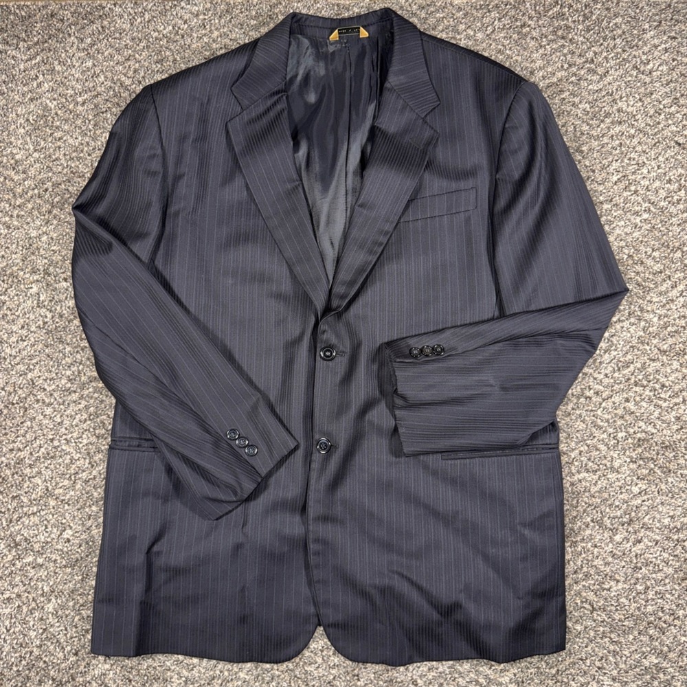 Donna Karan Signature Mens Blazer 46R Black Pinstripe 2 Button Suit Jacket Italy